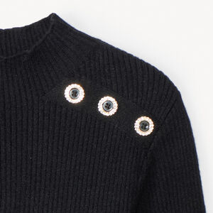 Pull manches longues à col cheminé et boutons fantaisie pour fille  