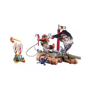 Figurine pirate avec radeau flottant et trésor  