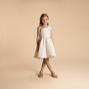 Robe sans manches en jacquard fleuri et bretelle nœud pour fille 