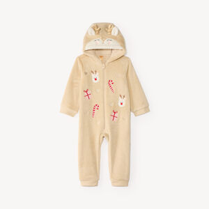 Surpyjama bébé fille en sherpa à capuche motifs rennes 