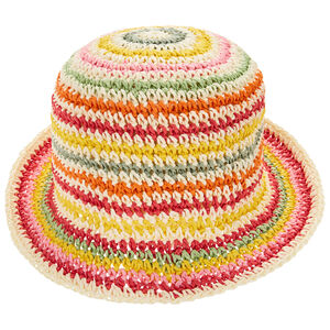 Chapeau melon en paille tressée multicolore pour fille 