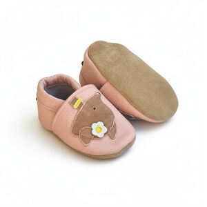 Chaussons bébé en cuir 6-12M Maguy la souris rose 