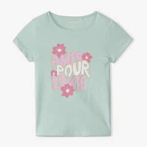 T-shirt manches courtes à print pailleté pour fille 