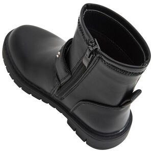 Bottes noir à zip avec bride à strass et boucle pour fille 