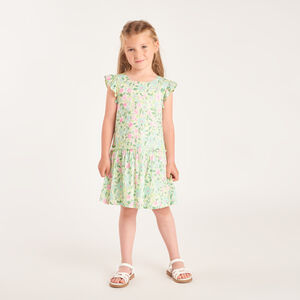 Robe manches courtes imprimé fleurie avec ouverture dans le dos pour fille 