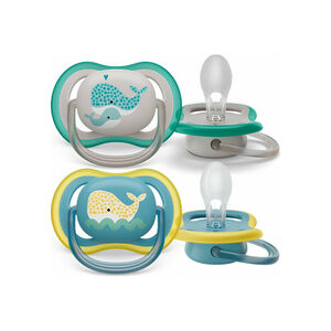 Lot de 2 sucettes en silicone ultra air 18M+ Baleine  