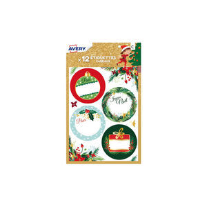 Lot de 12 étiquettes autocollantes Noël floral 
