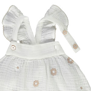 Tunique sans manches en double gaze broderies fleurs pour bébé fille 