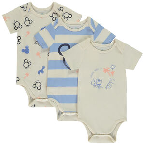 Lot de 3 bodies manches courtes Mickey Disney pour bébé garçon avec ouvertures différentes selon l'âge 