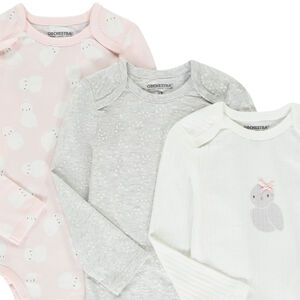 Lot de 7 bodies manches longues motifs Chouette pour bébé fille avec ouvertures différentes selon l'âge 