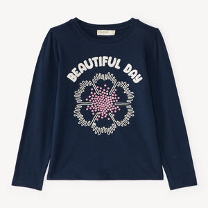 T-shirt fille manches longues motif fleur brodée 