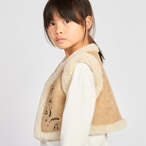 Gilet sans manches en suédine brodée et sherpa pour fille 