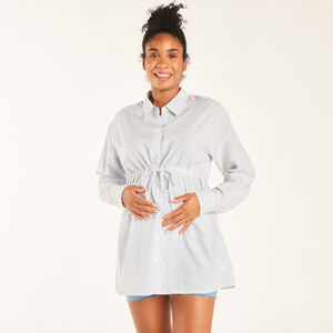 Chemise manches longues de grossesse et d'allaitement rayée avec lien 