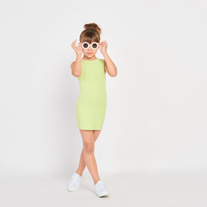Robe sans manches en jersey côtelé uni fille 