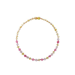 Collier - Ambre, quartz rose et calcédoine 