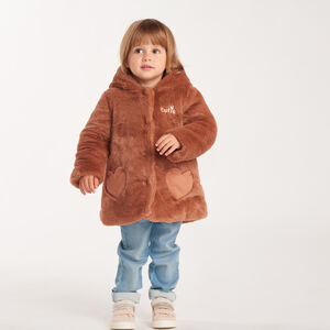 Manteau à capuche bébé fille en fausse fourrure 