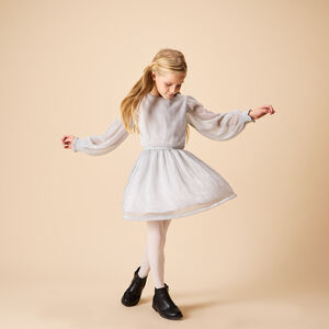 Robe de fête argentée à manches longues bouffantes pour fille 