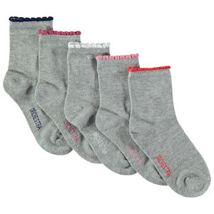 Lot de 5 paires de chaussettes assorties avec bord-côte contrasté festonné 