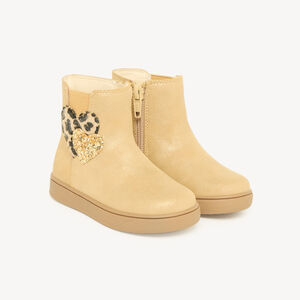 Bottines bébé fille zippées et élastiquées avec cœurs à motif léopard 