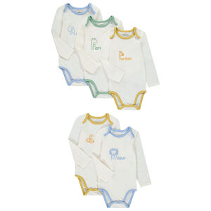 Lot de 5 bodies manches longues prints adjectifs pour bébé garçon avec ouvertures différentes selon l'âge 