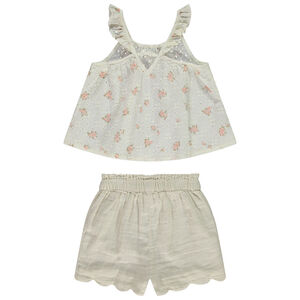 Ensemble short + débardeur en broderie anglaise imprimé fantaisie fille 