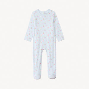 Ensemble dors-bien + bavoir à fleurs pour bébé fille avec ouvertures différentes selon l'âge 