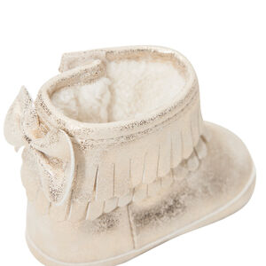 Bottines dorées à franges et noeud doublées fausse fourrure 