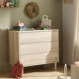 Commode 3 tiroirs Paloma aspect chêne sépia 