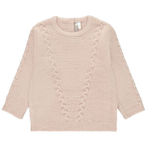Pull uni rose en tricot multipoint pour bébé fille 