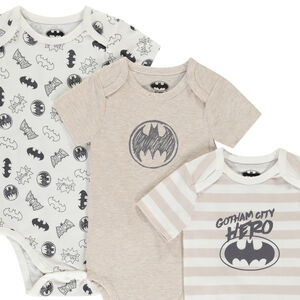 Lot de 3 bodies manches courtes Batman pour bébé garçon (ouvertures différentes selon l'âge) 