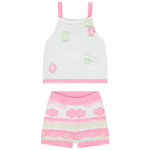 Ensemble débardeur + short en tricot fantaisie à fleurs pour bébé fille 