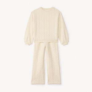 Ensemble jogging en jacquard torsadé uni pour fille 