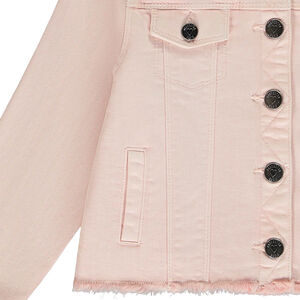 Veste en jean col rond et finition franges fille 