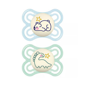 Lot de 2 sucettes silicone Perfect Nuit 2-6M animaux (modèle aléatoire) 