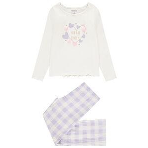 Set pyjama long bi-matière à carreaux vichy pour fille 