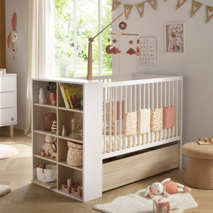 Lit bébé transformable 120 x 60 cm avec étagère Paloma blanc 