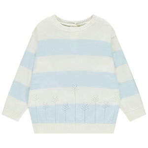 Pull en tricot rayé avec fleurs ajourées pour bébé fille 