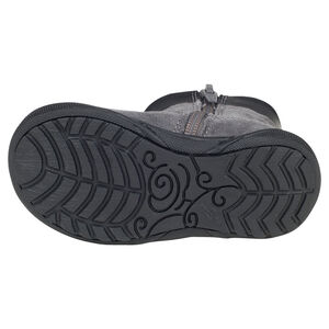 Bottines grises en cuir suédé avec pompons fantaisie et zip 