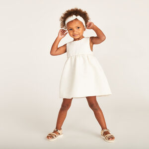 Robe en jacquard fleuri + bandeau à nœud pour bébé fille 