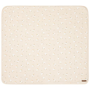 Couverture bi-matière 80 x 80 cm imprimé moutons La Vie à la Ferme beige 