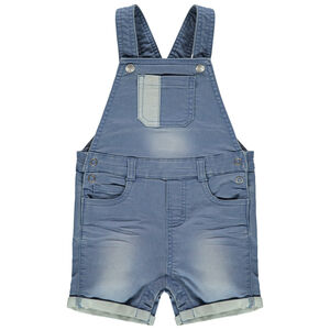 Salopette courte en jean clair effet used 