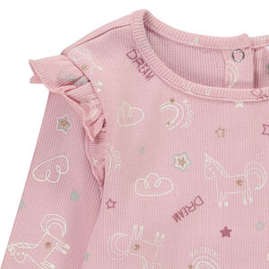 T-shirt manches longues volantée en maille côte fantaisie pour bébé fille 