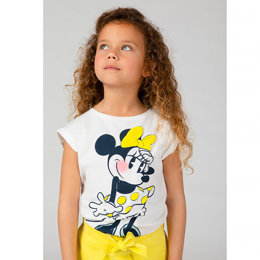 T-Shirt à Franges Manches Courtes Enfant Fille Minnie Rose et Blanc de à 8ans 