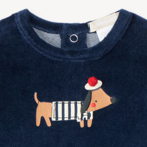 Dors-bien en velours bébé garçon broderie teckel 