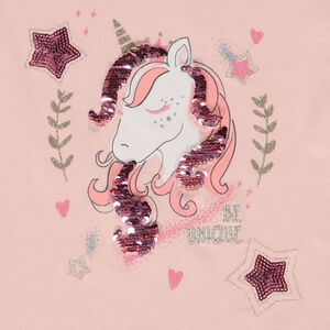 T-shirt manches courtes volantées en jersey print licorne pour fille 