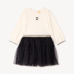 Robe manches longues effet 2 en 1 bi-matière pour bébé fille 