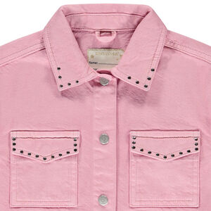 Veste en jean uni à col chemise et clous fantaisie pour fille 