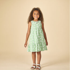 Robe sans manches imprimé fleurs à col claudine pour fille 