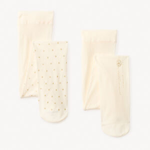 Lot de 2 collants fins à motifs fantaisie dorés pour bébé fille 