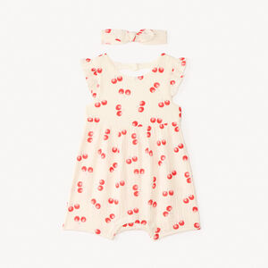 Combinaison courte imprimée cerises + bandeau nœud pour bébé fille 